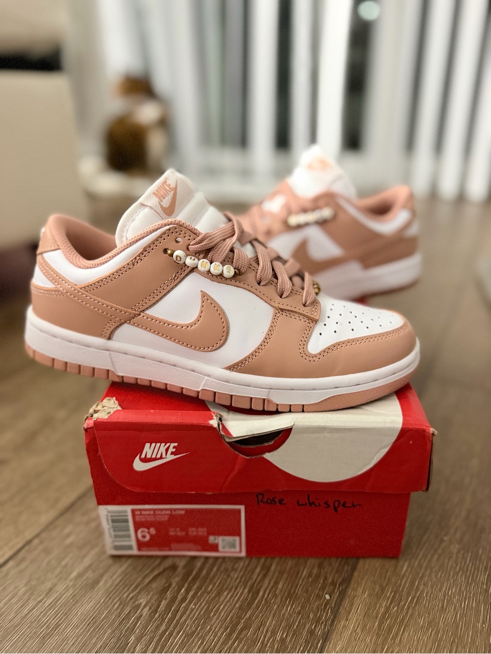 Nike Women’s Rose Whisper and White Low-Top Sneakers